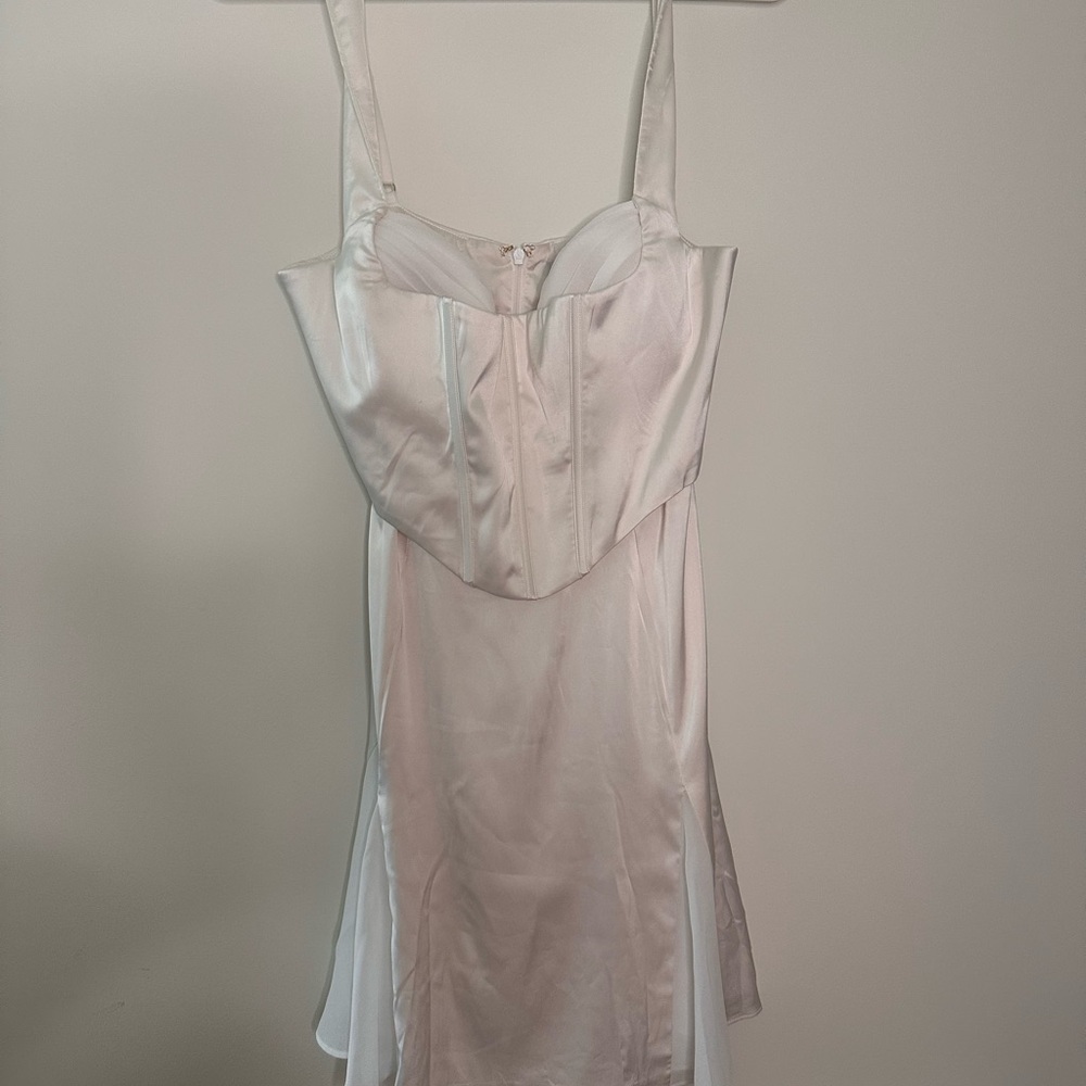 Oh Polly White Mini Dress Satin Fitted